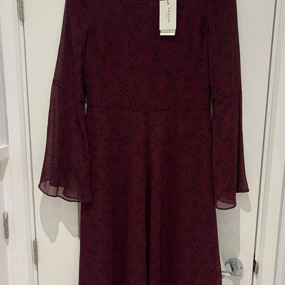 NWT LK Bennett Celia Purple Ruby Floral Shift Knee Length Dress Size 8 - Picture 5 of 5